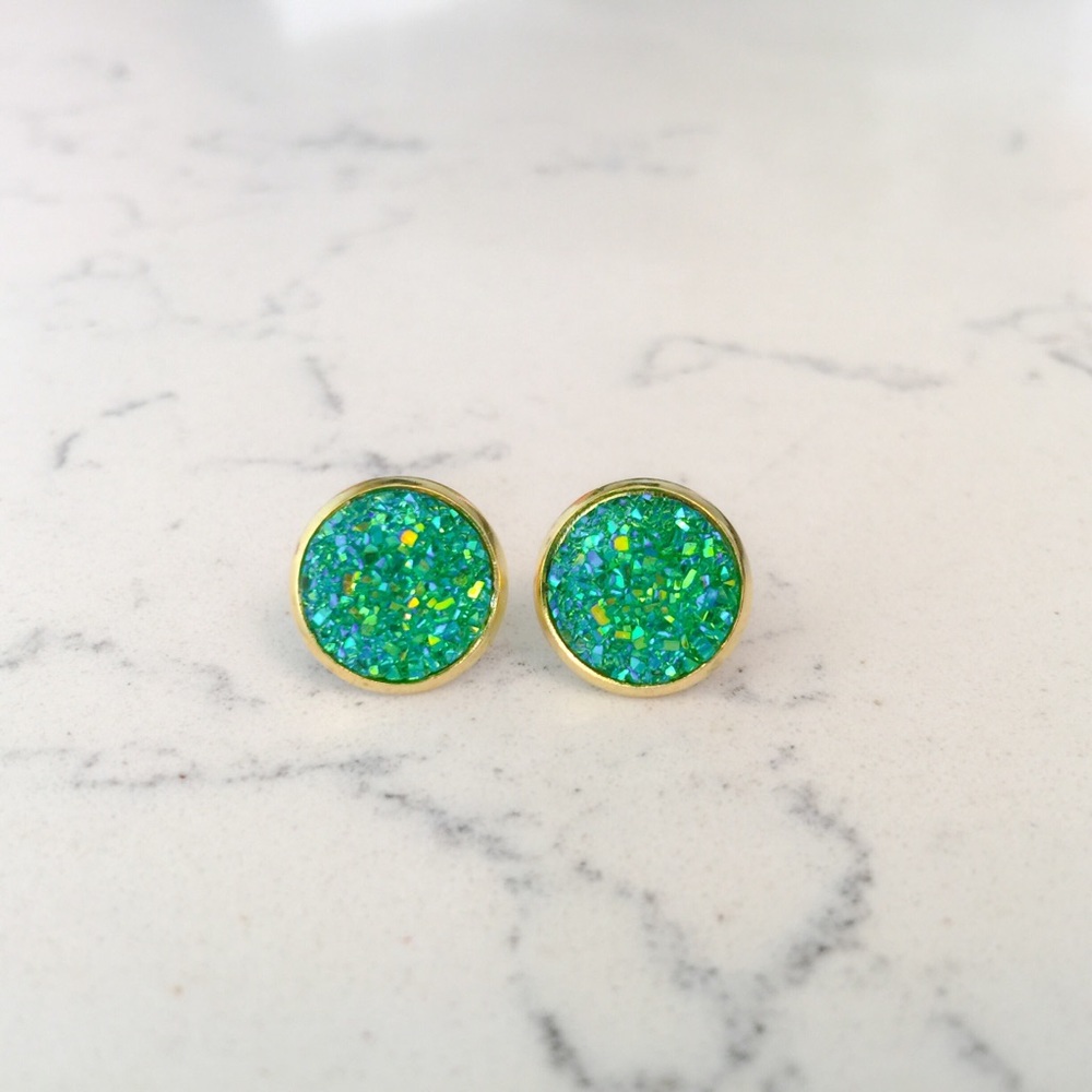 🌱 Green Druzy Studs 3/$18